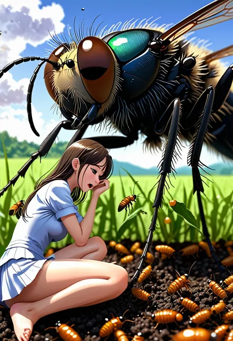 insect rape。high quality anime illustration depicting a magical world that has been conquered for the purpose of reproduction by...