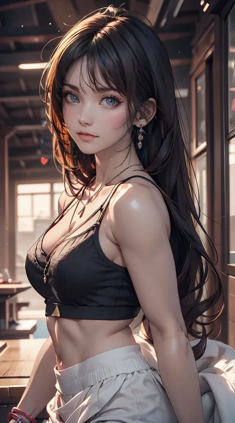 Arabic style image of a woman with long hair and a black top, 3 d anime Realistic, photoRealistic anime girl render, 8K Portrait Rendering, Realistic anime 3 d style, Smooth anime CG art, Realistic young anime girl, Realistic. Chen Yi, photoRealistic anime...