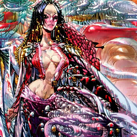 1 girl, 独奏, one piece, boa Hancock, attractive body, corpo sexy, almost naked, goddess, no anomalies or defect in the body structure, no defects or anomalies in the hands, detailedeyes, sexy mouth, nase, punk, goth, bad girl, hentai, ecchi