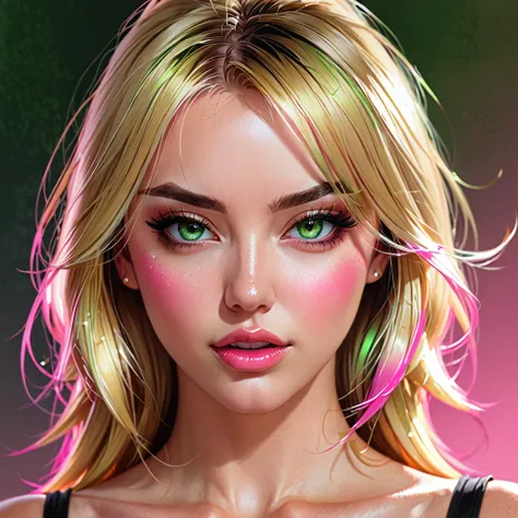 Oral rape of the woman blonde hair green eyes and pink batm and a black top, realistic art style, RossDraws portrait, Artgerm portrait, Anime realistic artstyle, 4K realistic digital art, 4K realistic digital art, 8K Artgerm Bokeh, DeviantArt Artstation CG...