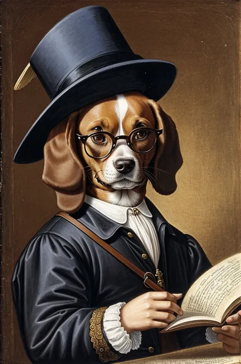 A dog with a hat and glasses in the 16th century