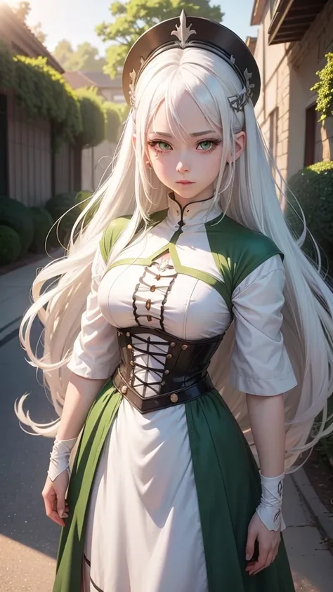 anime White Hair Girl and green eyes in front of a sun, Anime drawings inspired by INO, tumbler, creation, Young woman anime visual, White-haired God, Portrait of a girl in the Knights of the Zodiac, Today&#39;s featured anime is still, Anime characters, O...