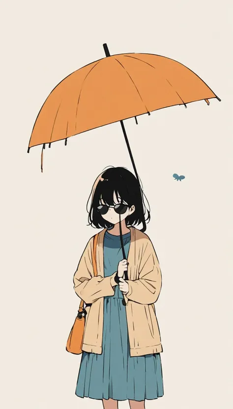 A simple one,Minimalist illustration, A girl holds an umbrella