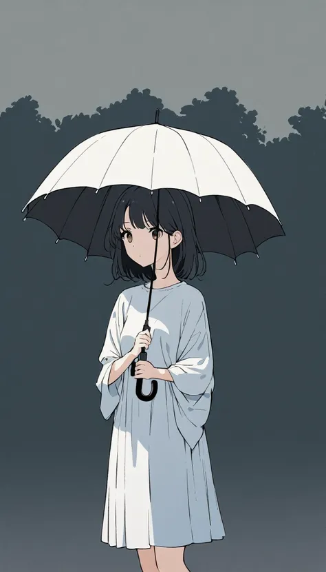 A simple one,Minimalist illustration, A girl holds an umbrella