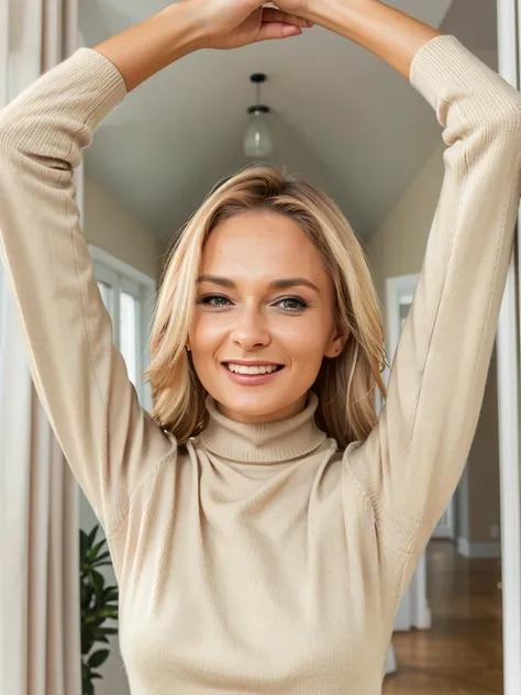 ivana sugar wearing a beige turtleneck sweater