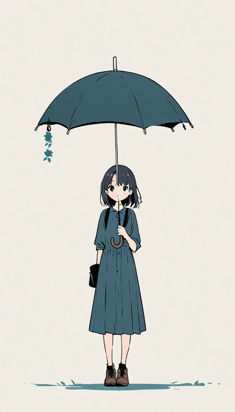 A simple one,Minimalist illustration, A girl holds an umbrella