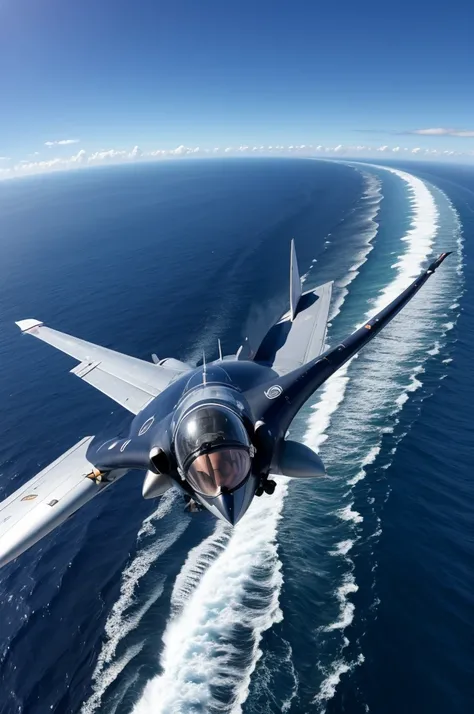 Image of a jet pilot flying over the Atlantic Ocean 
