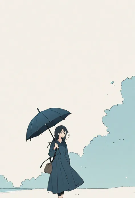 A simple one,Minimalist illustration, A girl holds an umbrella