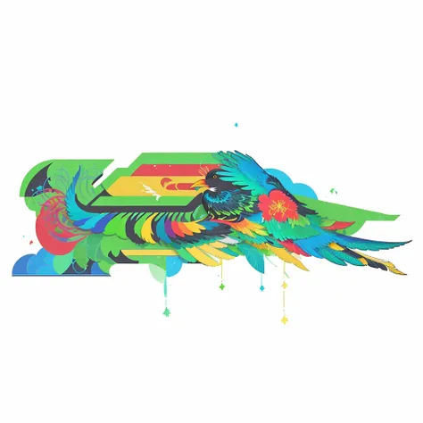 a colorful bird on a black background, vector art, inspired by Victor Noble Rainbird, Behance contest winner, Okuda, brand colors are green and blue, logo of a phoenix resting, detail, Behance lemanoosh, mechanical wings, 2 0 0 9, frank quitely, motion gra...