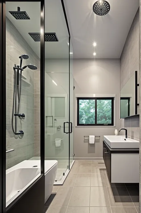 Bathroom design plus shower and a sink in black
