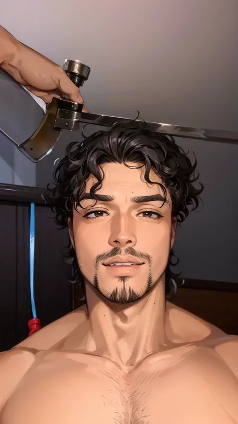 attractive, latino man, curly hair, goatee, shonen anime