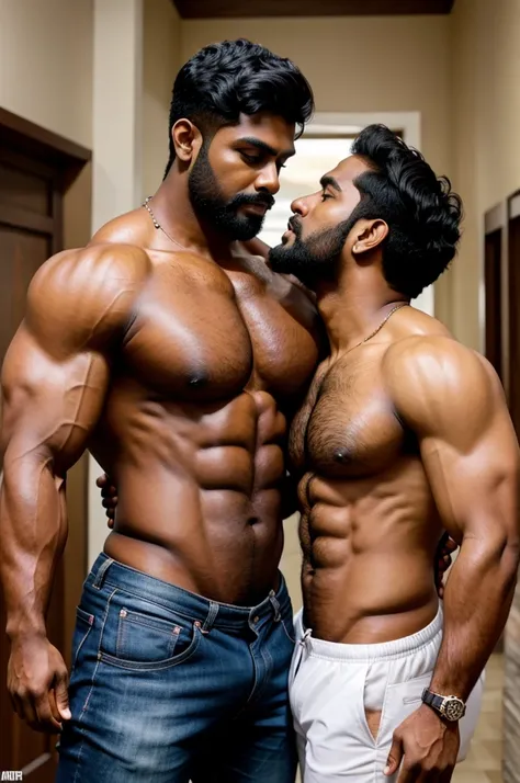 Realistic muscle bear tamil men kissing a men