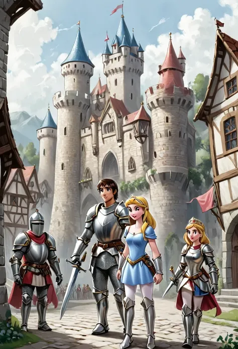 castillo, Town, Princess, guardian and knight