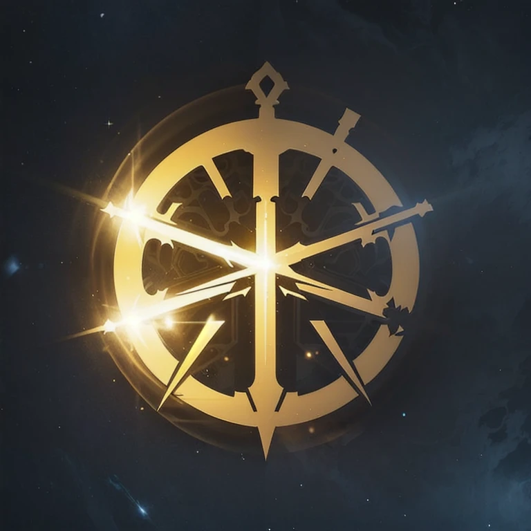 a logo using a saber, very simple for a light faction in an RPG world, light emblem, just yellow color, mighty, concentrated, dreamy, purify, Symmetrical, chic, high qualiy, com fundo branco