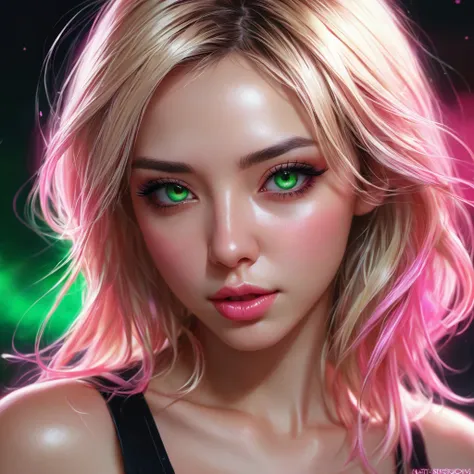 oral rape of the woman blonde hair green eyes and pink batm and a black top, realistic art style, rossdraws portrait, artgerm po...