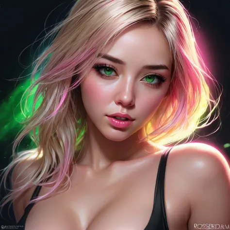 oral rape of the woman blonde hair green eyes and pink batm and a black top, realistic art style, rossdraws portrait, artgerm po...