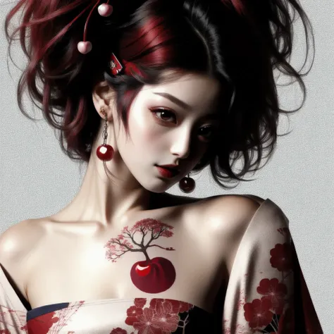 Japanese cherry tree abstract punk woman shoulder tattoo