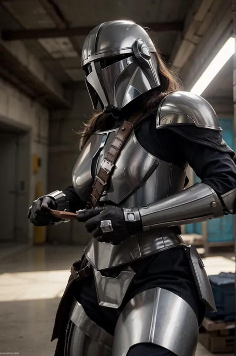 Jessica Biel, Mandalorian armor, beskar armor, action pose