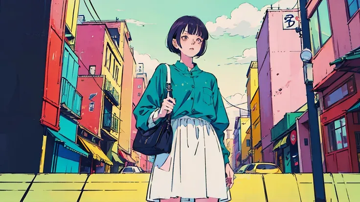 a woman wearing modern clothes, anime style, lofi vibes