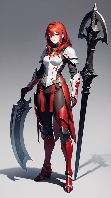 red hair, armor, axe wielder, tall, full body side view, view viewer, pure white background