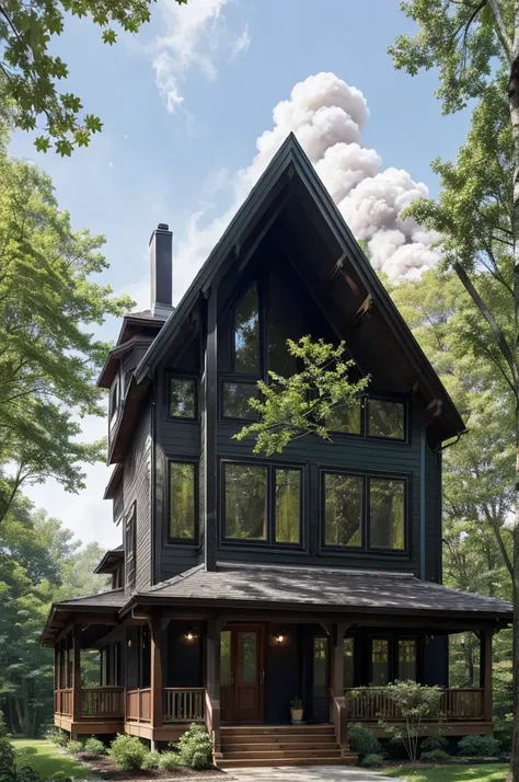 “Dark wood and steep roof, tall glass windows across the front, the sprawling addition that made it spacious enough for all of us looming to the left, smoke curling from the chimney. Tiny green leaves and pink buds kiss wet black branches, forming a canopy...