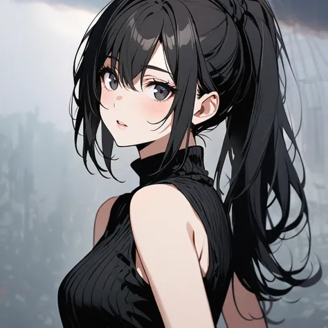 Female, beautiful, ponytail, black hair, black eyes