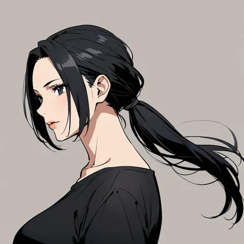 Female, beautiful, ponytail, black hair, black eyes, mature