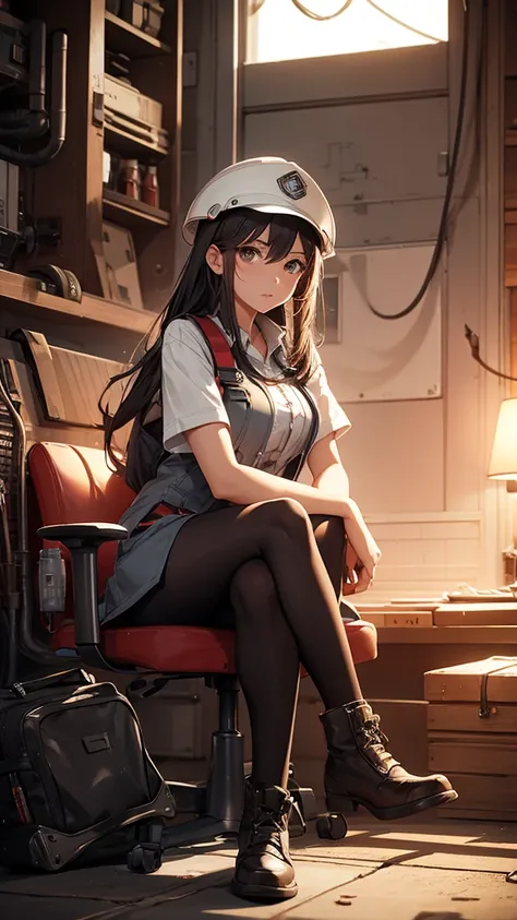 Engineer girl full body sitting down