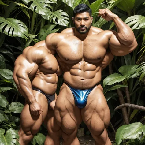 There is only one handsome Asian actor in the photo，35 years old，High target, Fitness，short hair, O-Shaped Beard，Perfect body, Dark skin color，Radiant Skin，Smooth skin，Muscle bulge, muscular, Very large pectoral muscles，Very sexy abdominal muscles，Very wel...