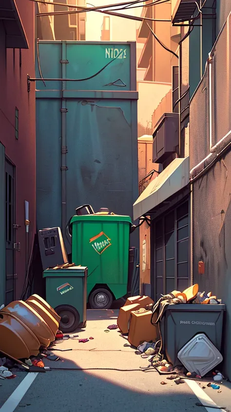 a waste collection truck in a back alley, garbage collectors playing rock instruments, guitarist, bassist, keyboardist, drummer, singing rock in the alley, detailed scene, hyper-realistic, vibrant colors, dramatic lighting, cinematic, 4k, masterpiece