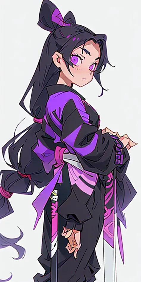 girl,age 17,Q What 1.64,Black Huntress Suit,violetta,Katana Nachirin,Long Black Hair With A Violet Tuft,pillar, Kimetsu also stole it 