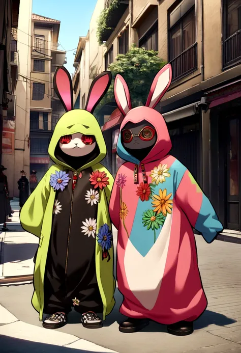 Magic flower, evil rabbit costume, dizfraz color nogro, colorful flower, flower designed by Fendi, flower designed by Prada, urban style, SWAG. 