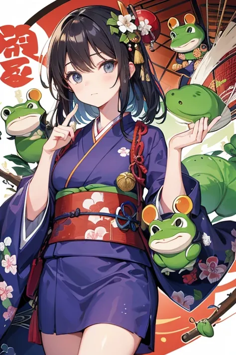 In the Edo period、Frog wearing a kimono、Holding an abacus、I&#39;m tending the store.