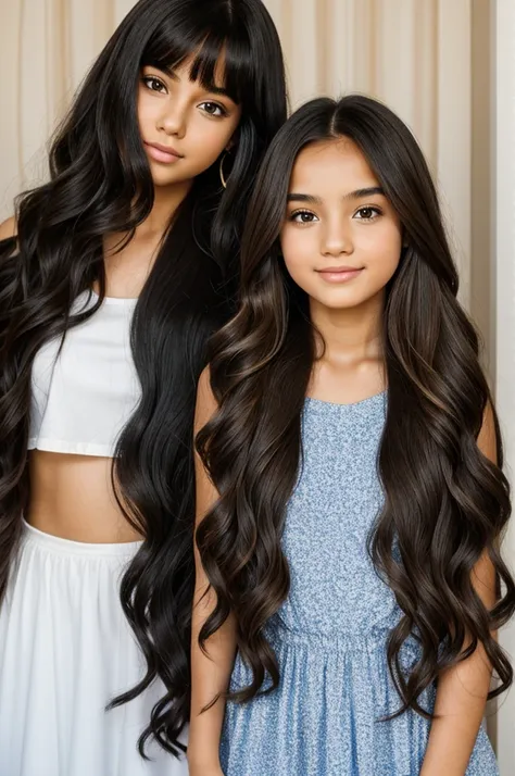 A girl with long straight hair with her best friend, a girl with curly hair 