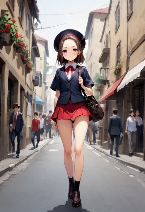 M legs、In town、bustling street、hat、Panty shot、bag、mini skirt、forehead、Private Server、Girl、Girl、Short、Younger、Lower school year、Baby Face、flat chest、Dynamic Angle
