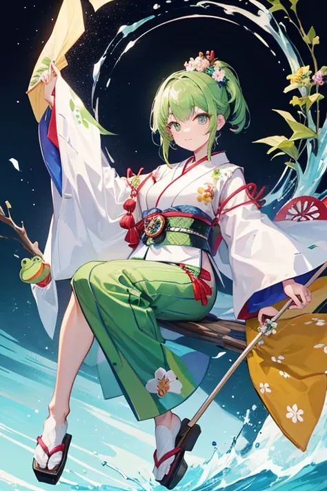 The lower half of the frog is wearing Japanese clothing