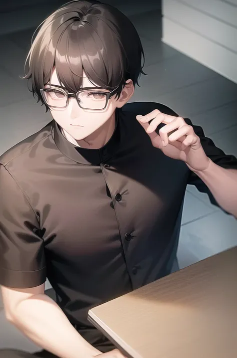 Boy in glasses with black shirt elegant posture 