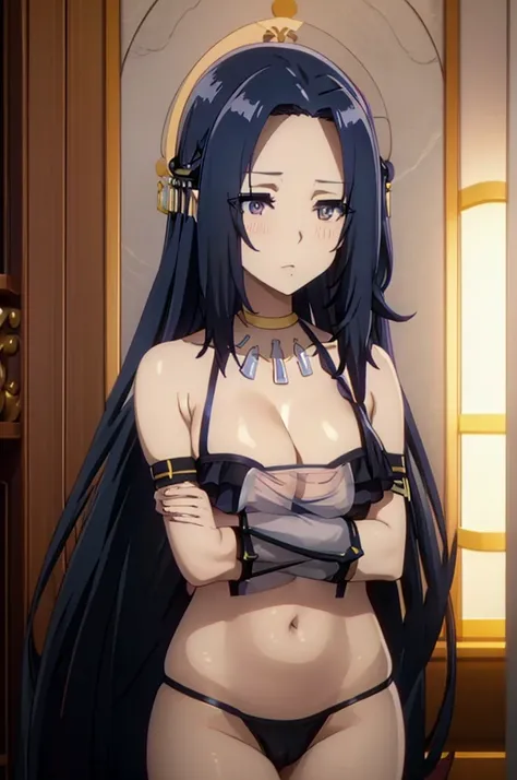 anime girl in a black lingerie with long blue hair, anime girl with long blue hair, seductive anime girl, beautiful alluring anime woman, beautiful alluring anime teen, anime goddess, anime girl wearing a black dress, anime girl with long hair, top rated o...