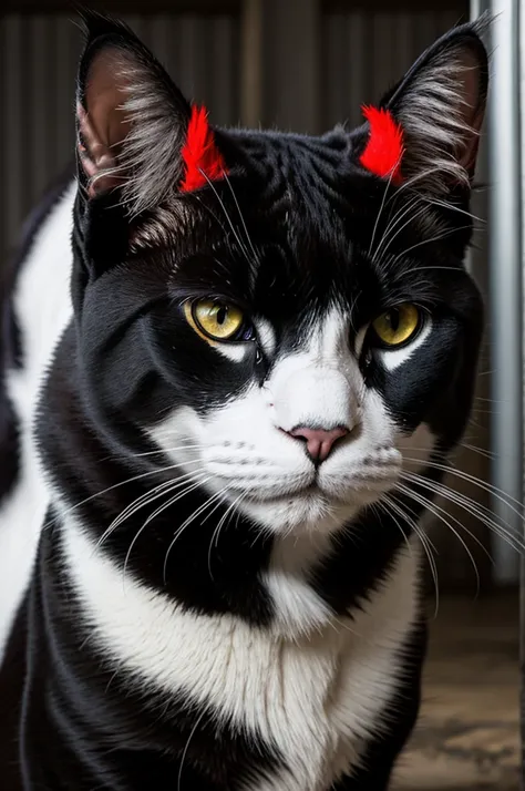 Black cat with white horns and red eyes 