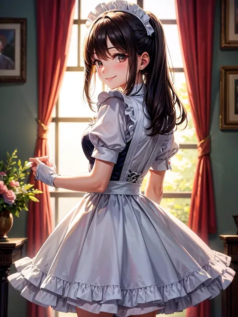 Highest quality,Highest Resolution,Maid,smile,looking at the camera,Light shines from behind,