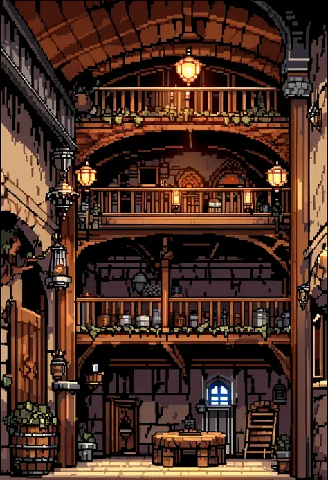 Highest quality,8K,Inside a medieval hut , Fantasy Middle Ages ，A little dark，Inside the Druid&#39;s Hut ，Low light，((Pixel-style))、honest,  mezzanine