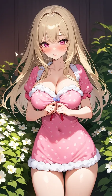 {{{{{16k,Ultra High-resolution realistic romantic photo of neat cowgirl position Girl in loungewear as a pure embarrasslng virgin as pretty as a actress in the flower field, The way she embarrassed herself is adorable, she transforms into a cute silicone d...