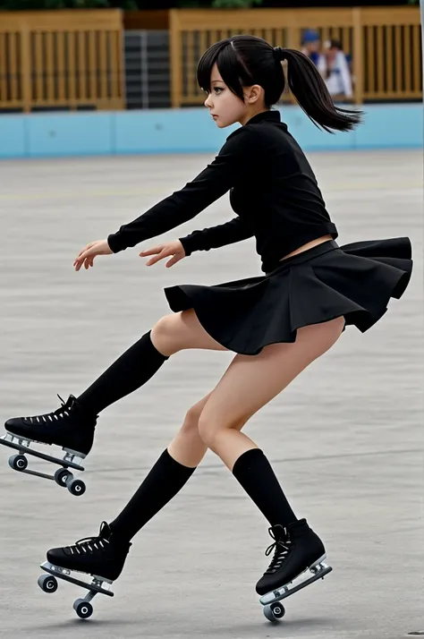 Anime black bunny girl skating with a short skirt