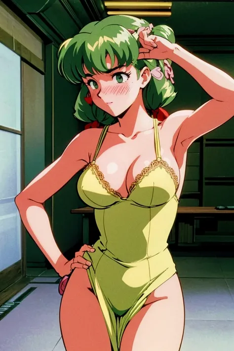 {{{1990s style, gouache style, retro artstyle, sexy no jutsu,pc98,pixelart,game cg}}},{{red ribbon,blunt bangs,green eyes,ringlets, twin drills,gold hair.lace}},large breasts,princess,undress,sweat,steam,smug, nose blush,princess dress,armpits