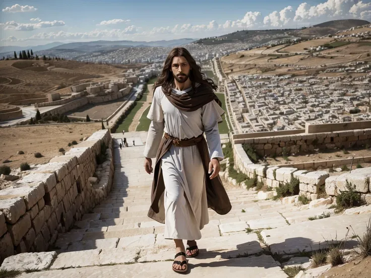 jesus walking on the mount of olives