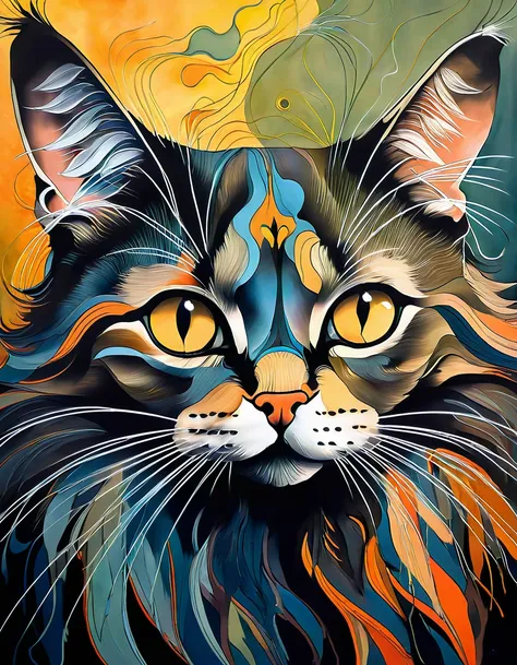 cat portrait, evocative art creates a certain mood or atmosphere that immerses the viewer, drawing them into the world depicted ...