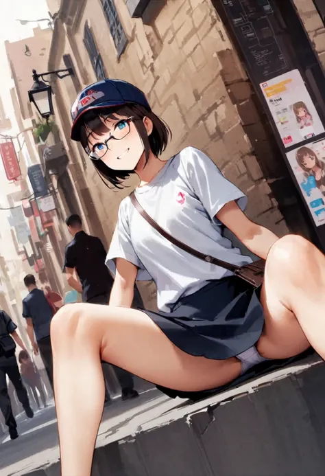 spread leg legs、sit、Looking away、Chat with friends、In town、bustling street、Glasses、cap、Panties、Shoulder bag、mini skirt、Private Server、Girl、Girl、Short、Younger、Baby Face、flat chest、Dynamic Angle、Useless、smile、Both eyes open、Voyeur style
