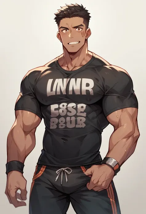 Muscular man in branded clothing