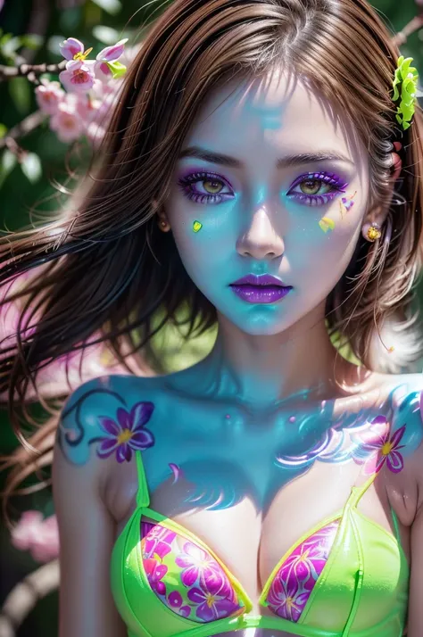 ((portrait of a girl in the dark, ultraviolet light on her)), (1girl: 1.3, 22 years), ((Glowing 3D objects interact with graphics，Super detailed illustrations))，photorealistic Realism 8K, 16K Quality, fashion supermodel, (Glamour, paparazzi taking pictures...