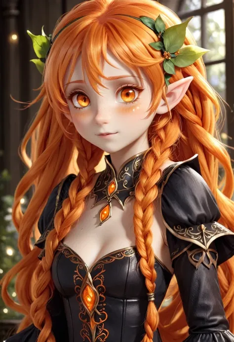 cute loli elf,(((little ,tiny little body,little))), ((anime elf  with extremely cute and beautiful orange hair)), (((elf))), (((elf ears))), (((flat chest))), ((((orange hair:1.35,messy orange hair, long hair, huge braids, colored inner hair)))),(((orange...